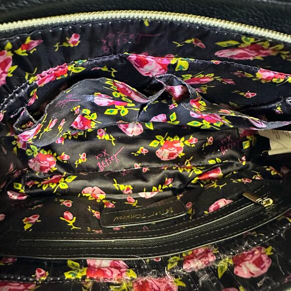 Betsey Johnson Black White Polka Dot Heart Quilted Bow Satchel Purse - Picture 5 of 9